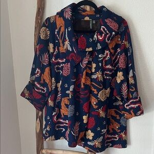 Shannon Passero Knit Fold Collar Swing Patterned Women's Jacket Large